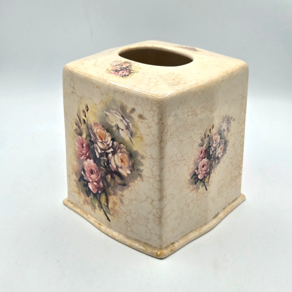 Athena Pottery Roseland Ceramic Tissue Box Cover Shabby Chic Cottage Core